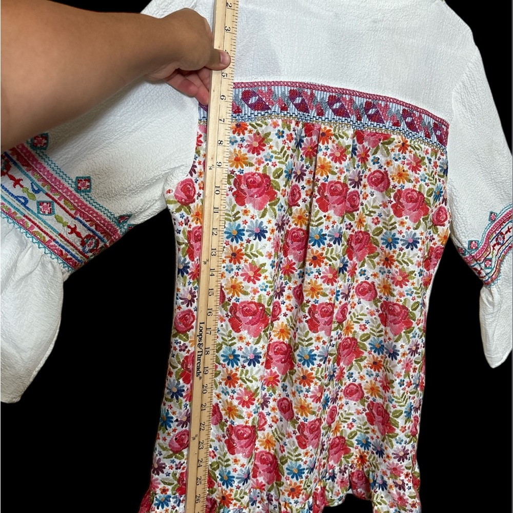 CALESSA Bohemian White Blouse with Colorful Embroidery,Size M - Picture 5 of 13